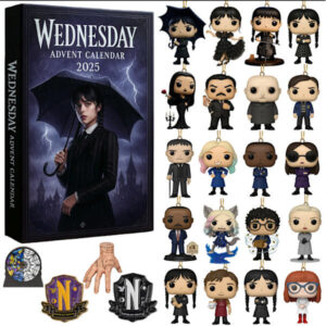 Adventskalender 2025, Amerikansk TV Wednesday-älskare, platt hängande julgransdekoration, Amerikansk TV Wednesday blindbox julklapp