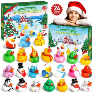 Adventskalender 2025 Jul Gummiankor - 24 Dagar Julnedräkning Kalender Gåvor till Barn Flicka Pojke Julkul Anka Badleksak
