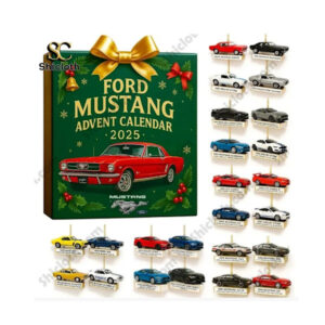 Jul adventskalender, Årlig Porsche Ford Mustang julnedräkning julgransdekoration akrylhänge, adventskalender 2025 Ford Mustang blind box