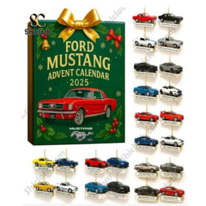 Jul adventskalender, Porsche Ford Mustang julnedräkning julgransdekoration akrylhänge, adventskalender 2025 Ford Mustang blind box 26*18*3cm