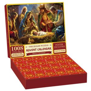 Super Juligt motiv Adventskalender 2025, Kyrkligt motiv 1008 pusselbitar, julkalender pussel